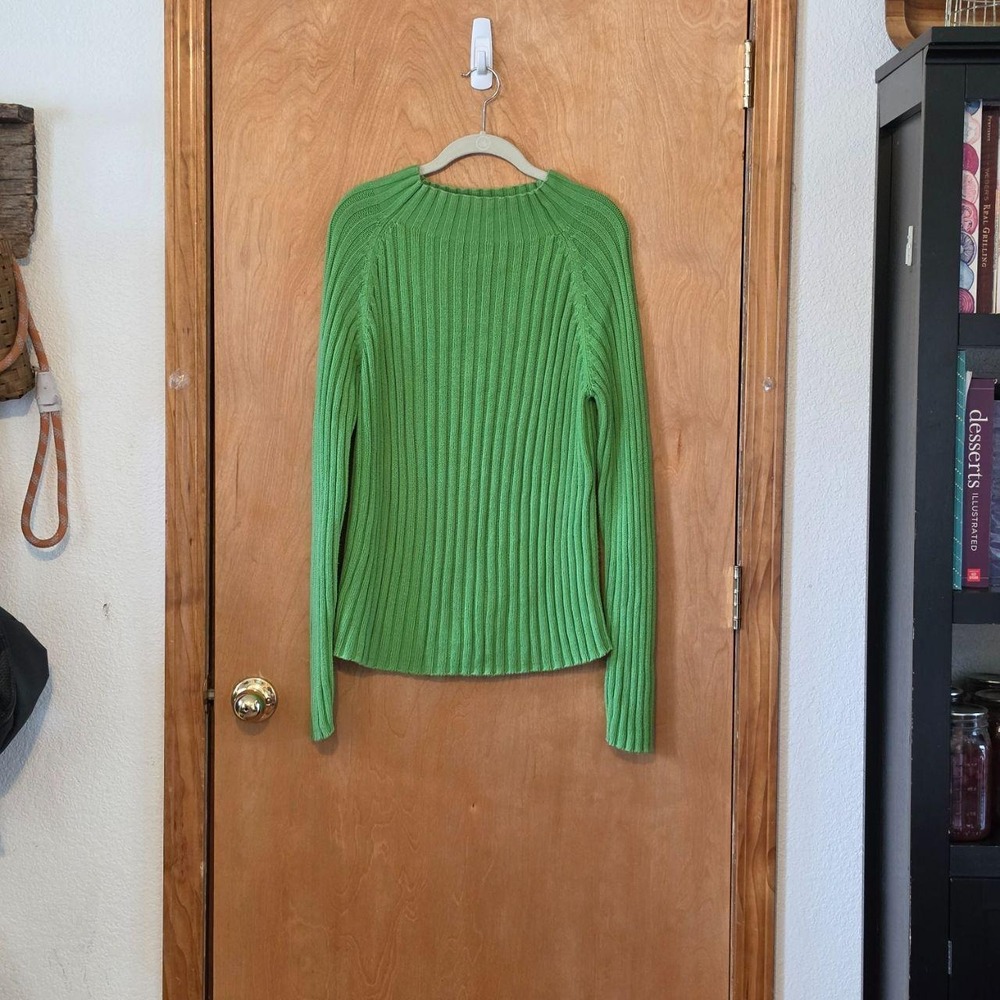 NY&Co Women Chartreuse Green Ribbed Knit Mock Neck Cotton Sweater XL
